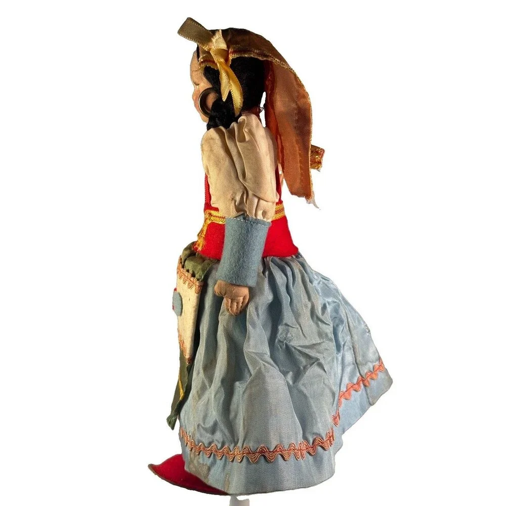 Vintage 1930s 1940s Italian Lenci Style Pressed Cloth Felt Costume Doll 10